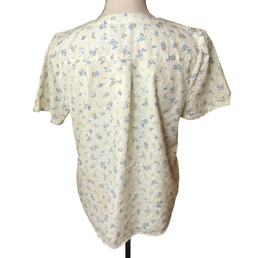 1.State Floral Eyelet Lace Button Up Puff Sleeve Cottagecore Feminine Top Large - Picture 5 of 10